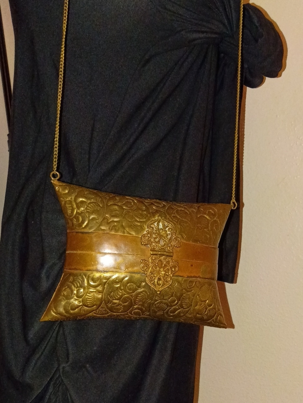 Embossed Gold-Tone Crossbody Bag